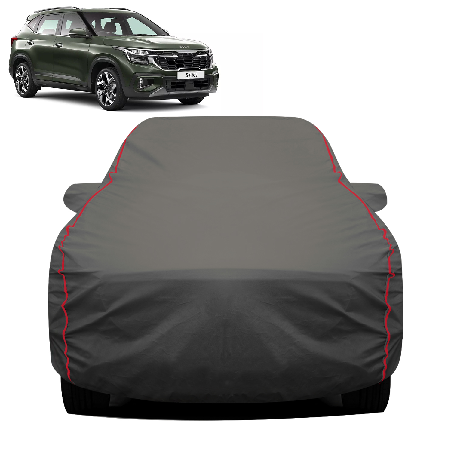 Carzex 2x2 Heavy Duty Red Border Car Body Cover Without Antenna For Kia Seltos